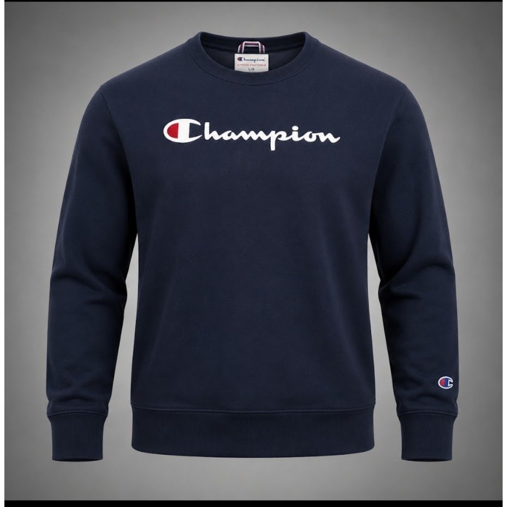 Champion Mens Navy Blue Script Logo Crewneck Sweatshirt Large 1204